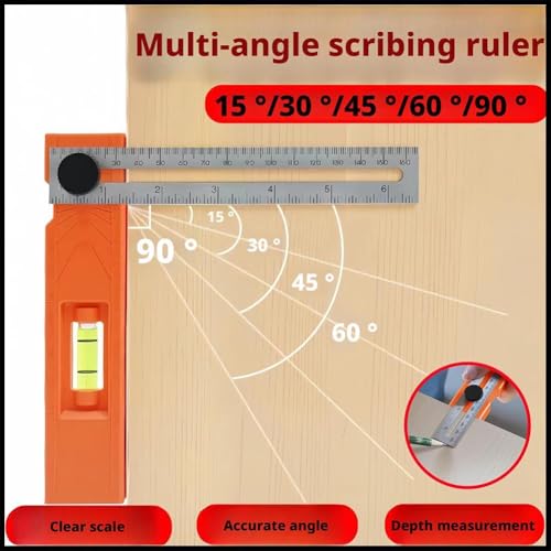 Adjustable Positioning Marking Protractor Tool,Adjustable Knob Multi-Angle Foldable Depth Measuring Ruler,Spirit Level Gauge Ruler Angle Finder, Precise Leveling & Marking Tool for Woodworking (A) - Image 3