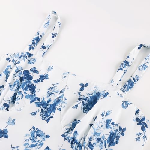 Image of Belle Poque Sun Dresses for Women Spring Summer Floral Midi Flowy Spaghetti Ruffle Wedding Guest Tea Party Dress