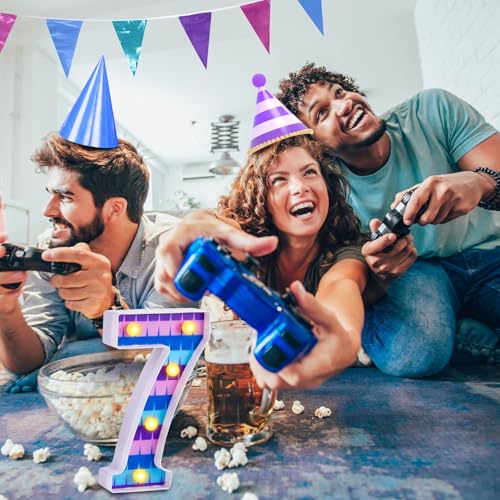 LED Number Lights Cartoon Themed Birthday Decorations LED Light Up Number Centerpieces Table Decorations for Party Supplies Backdrop Wall Decor for Birthday Party Decorations (Number 7)