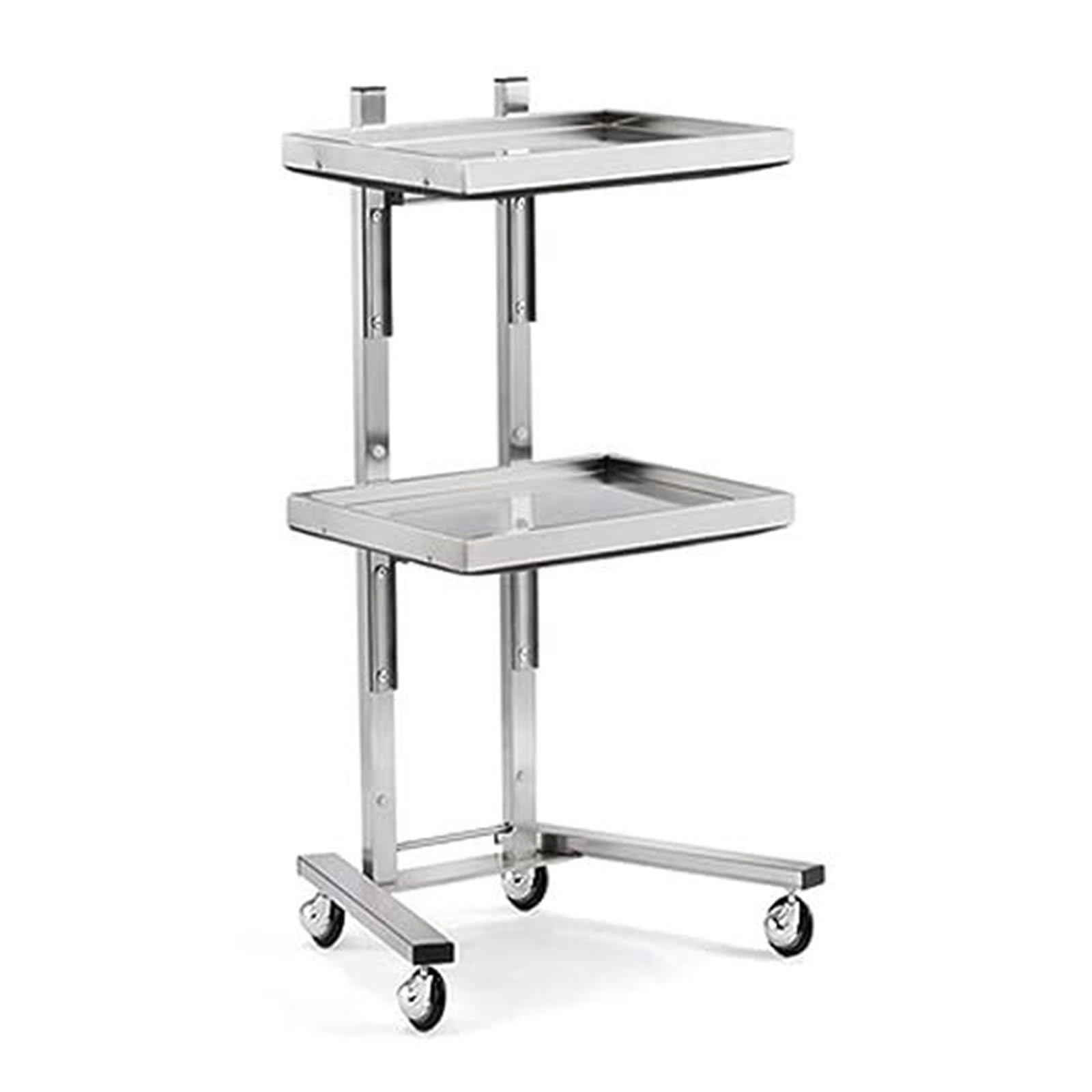 LJYKBFL Collapsible Stainless Steel Utility Cart on Wheels, Foldable Rolling Storage Stand for Salon, Medical, Tattoo