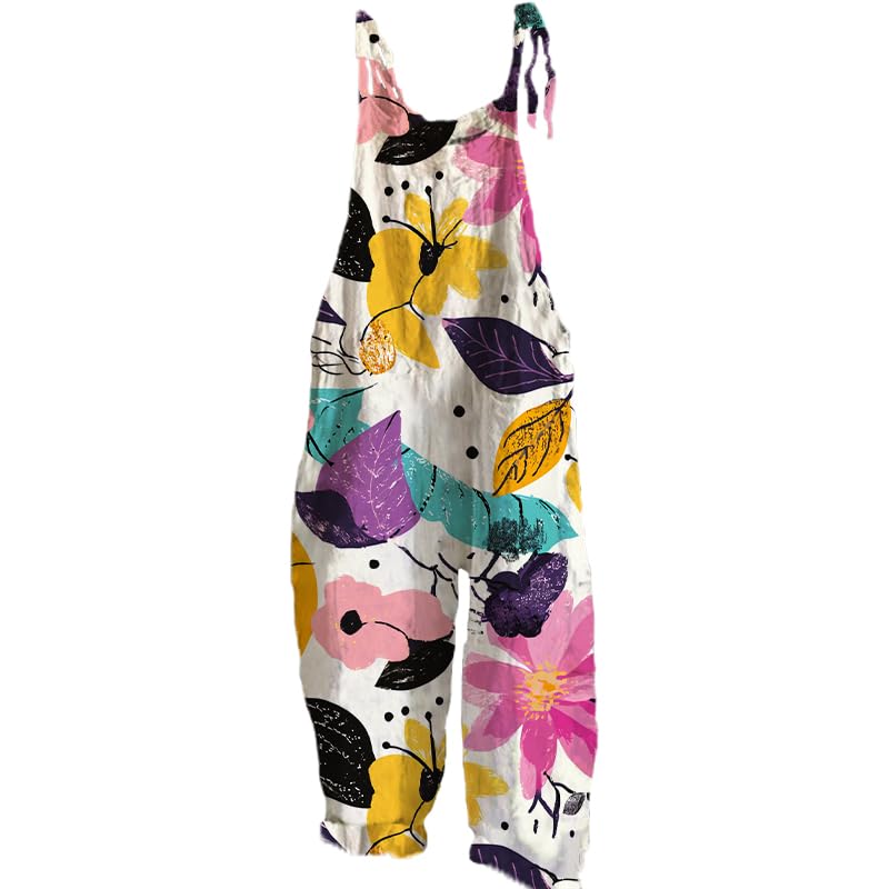Jumpsuits for Women Casual Plus Size Sleeveless Summer Loose Rompers Spaghetti Strap Floral Overalls