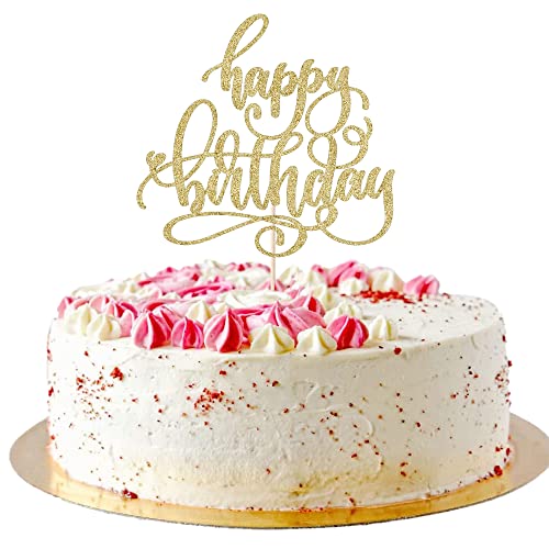 Arokippry Happy Birthday Cake Topper, Golden Glitter Happy Birthday Cake Decorationsuitable For Party Decoration For Anniversary/Birthday #TOP6