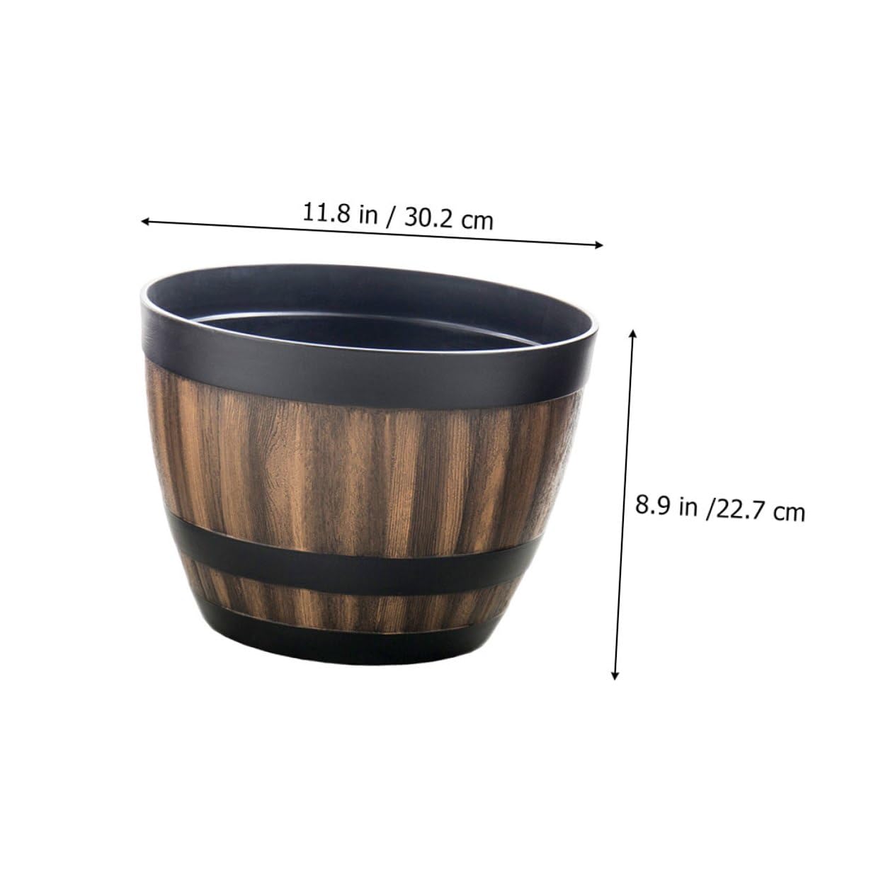 Drewniana donica z tworzywa sztucznego, okrągła doniczka hydroponiczna, 30 cm, bez otworów odpływowych, idealna na balkon, patio, do biura, ogrodnictwa, do użytku wewnątrz i na zewnątrz