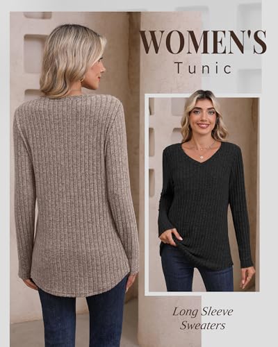3 Pack Women's Long Sleeve Sweaters V Neck Curved Hem Tunic Tops Loose Fit Casual Basic Fall Sweaters Shirts4