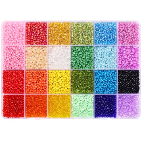 Quefe 10800pcs 3mm Glass Seed Beads for Bracelets Making Kit Friendship Bracelet Kits 8/0 Craft Bead for Jewelry Making Necklaces (24 Color)