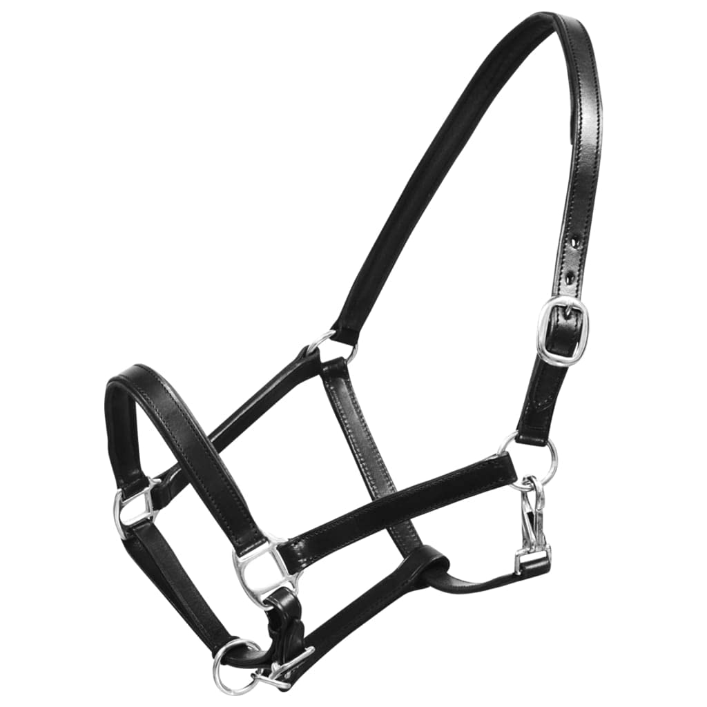 Cuello de cabeza de cuero auténtico, ajustable, color negro, completo