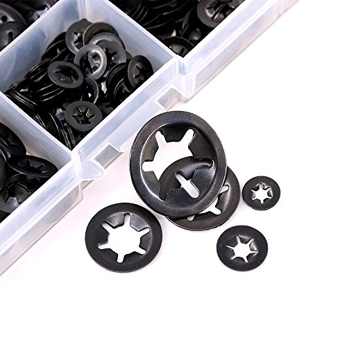 Hilitchi 280Pcs 7Sizes Black Oxide Internal Tooth Starlock Washers Push On Speed Clips Locking Washers Assortment Kit #TOP5