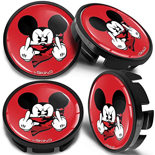 SkinoEu Compatible avec Cache-Moyeu VW 65mm Capuchons de Centre Enjoliveurs de Roué Jante Voiture Noir Rouge Majeur Souris CV 1