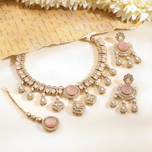 Image of Rubans AD Zircon Bridal Bold Statement Necklace Set Stylish