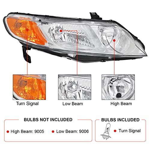 Alziria Fit For 06 07 08 09 10 11 Honda Civic Headlight 2006 2007 2008 2009 2010 2011 Honda Civic Headlights 2006-2011 Honda Civic Headlight Assembly 4-Door Sedan(Not Fit 2Door Coupe) #TOP1