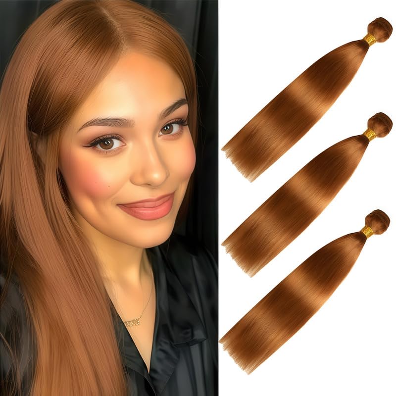 Light Brown 3 Bundles Human Hair Straight Color 30 Brazilian Virgin Hair Bundles 8 10 12 Inch Brown Straight Bundle Hair Extensions 300g