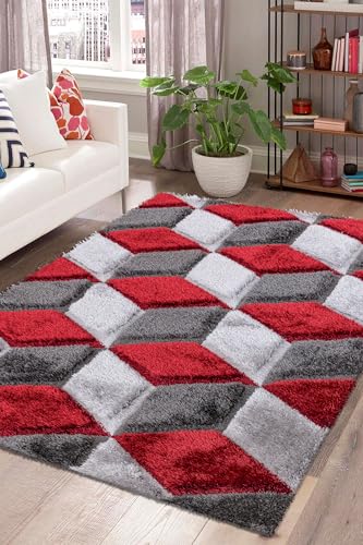 Image of SHAZ HOME Classic Designers Luxury Shimmer Shaggy Rug Soft Thick Pile Large Area Rug for Living Room Bedroom Hallway Runner Rug Door Mat Floor Mats (Red, 80 x 150 cm)