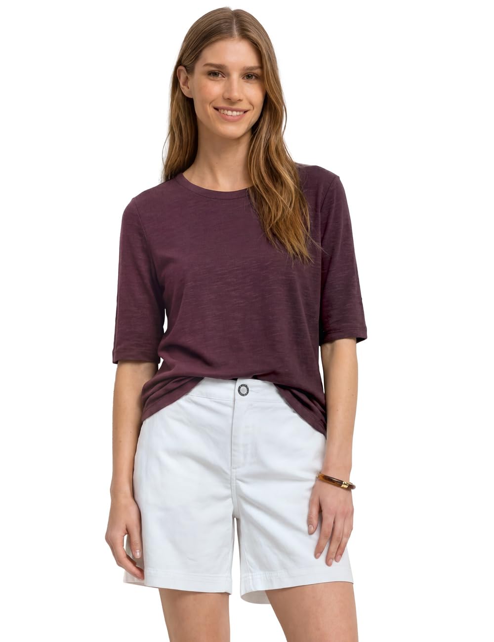 Street One Basic T-Shirt with Crew Neck in Plain Colour Rustic Rouge 46