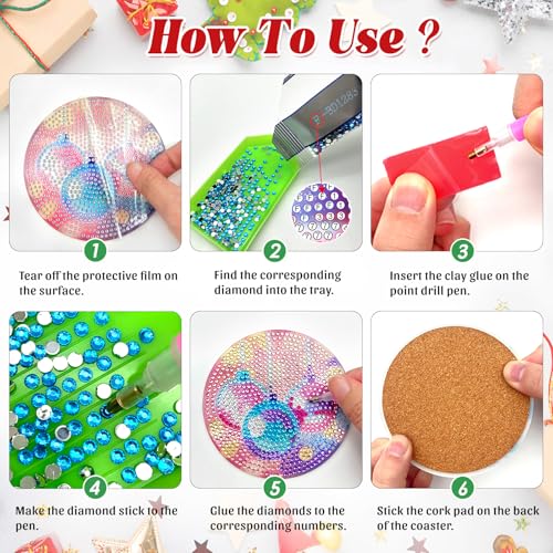 Image of ZTOTZ Diamond Art Coasters Kits with Holder,8pcs Christmas Snowman Diamond Painting Coasters,DIY Festival Diamond Art Coasters Craft for Adult Beginner for Christmas Holidays Gift(Elk Deer,Snowflake)