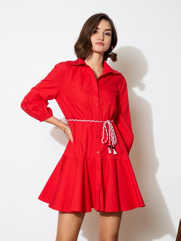 Image of barcino Black Poplin Short Skater Dori-Belt Dress
