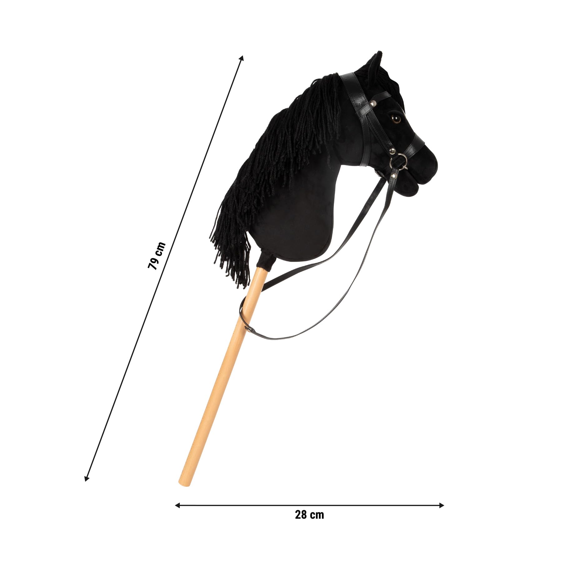 small Foot Hobby Horse schwarz „Eddie“, Steckenpferd mit abnehmbaren Holzstab und frisierbarer Mähne, inkl. Halfter, Trense & Führstrick, für Kinder ab 3 Jahren, 12716