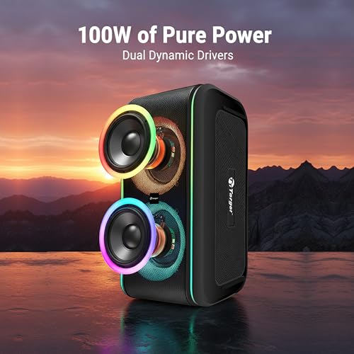 Image of TT-PSE-6x201+ Dual 6.5-inch Driver, Party Bluetooth Speaker with 100W Sound, TWS Function, RGB Lights, Karaoke Mic Port, 7 Hours Playtime, Type-C Fast Charging,Dual Wireless Mic