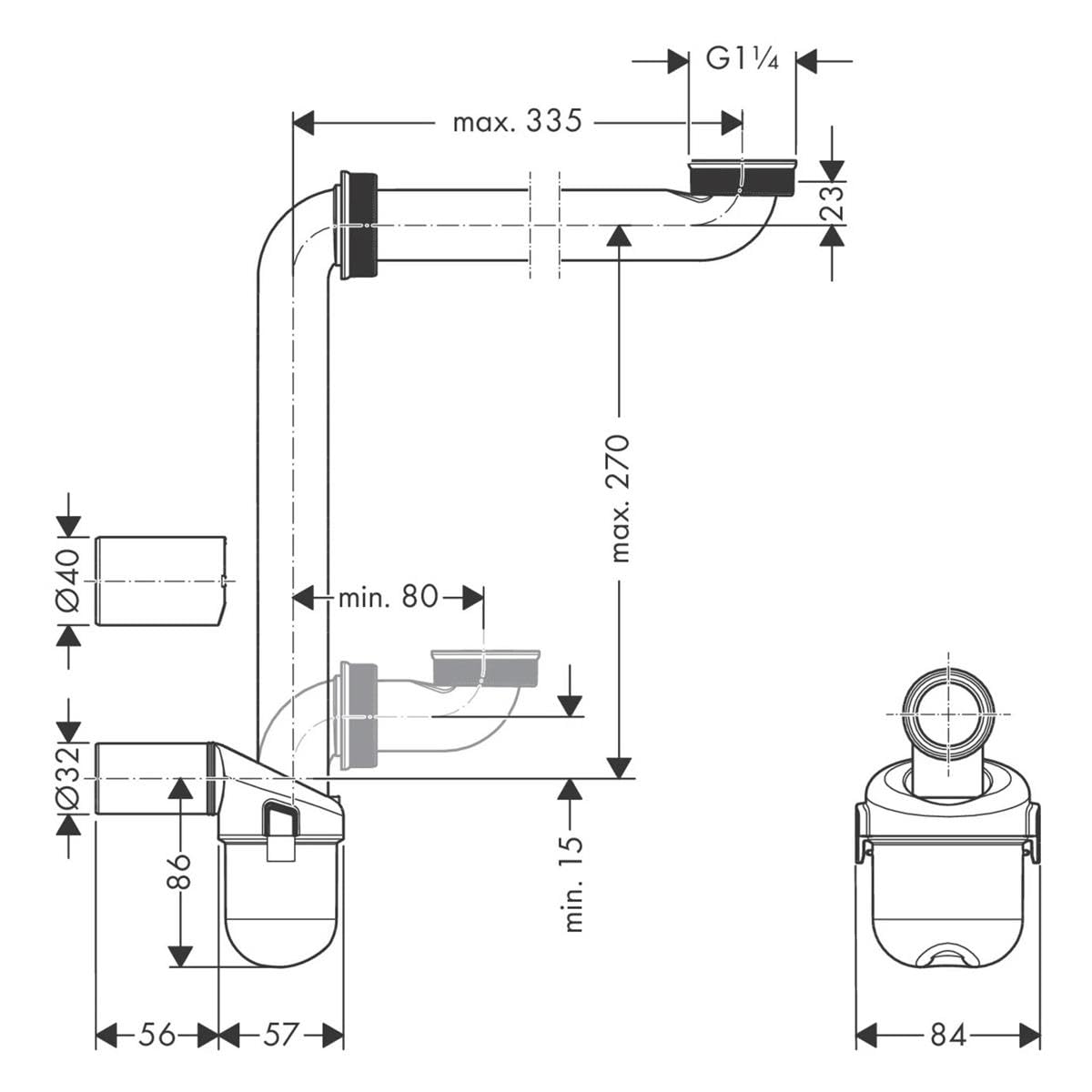 Hansgrohe Zubehör - Waschtischsiphon, platzsparend, 32 mm, weiß 54235000