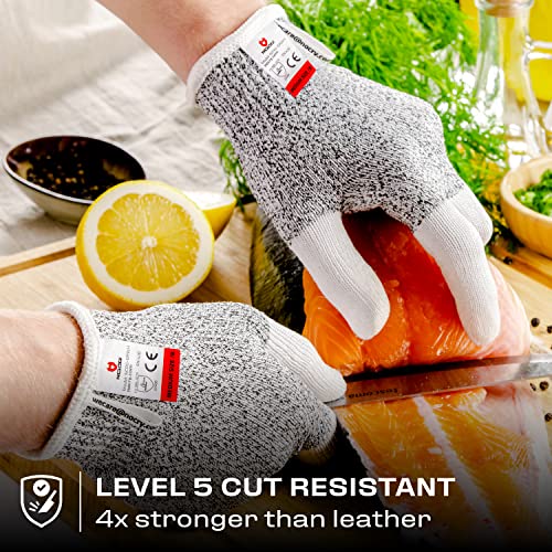 Nocry Cut Resistant Work Gloves For Women And Men, With Reinforced Fingers; Comfortable, 100% Food Grade Kitchen Cooking Gloves; Ambidextrous Safety Cutting Gloves; Level 5 Protection; Grey #TOP2