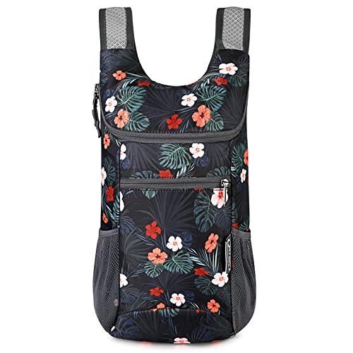 G4Free 11L Mochila Pequeña Plegable Ultraligero para Viajes Camping Deporte Ciclismo Senderismo Hombre Mujer (Flor Negra)