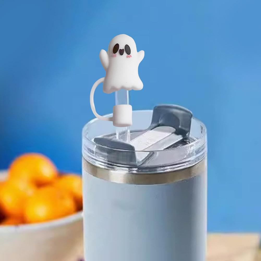 Tappo di copertura per cannuccia 3D per Stanley Cup, con simpatico fantasma, in silicone, a tema Halloween, antipolvere, riutilizzabile, accessorio Stanley