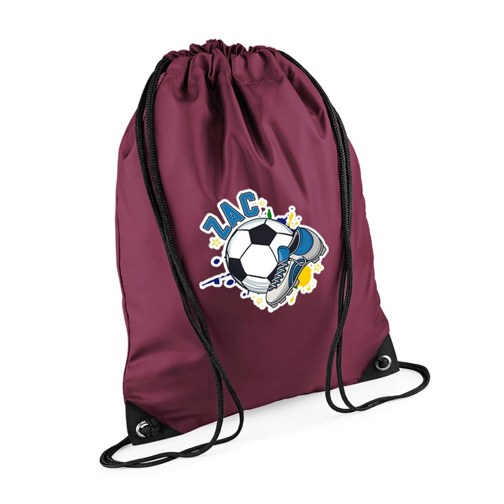 Personalised footballer Cap Gift, Best Football Player Gift, Football Game Gift, Drawstring Bag, PE Gym Kit Swimming, Sport Rucksack. (Burgundy)
