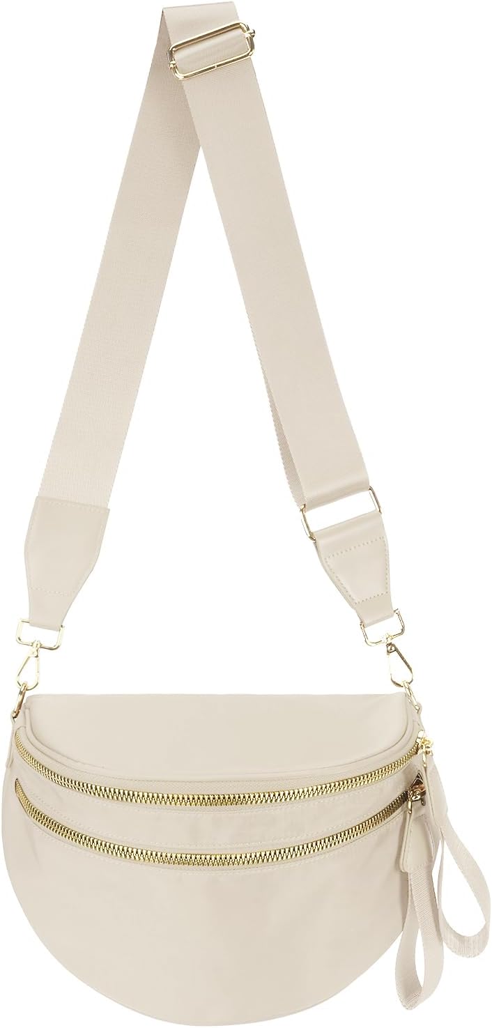 Pure Colour Crossbody Bag Bum Bag for Women,Spacious Purse Fanny Packs Belt Bag,Oversized Bum Bag (Colour Bum Bag-Beige)