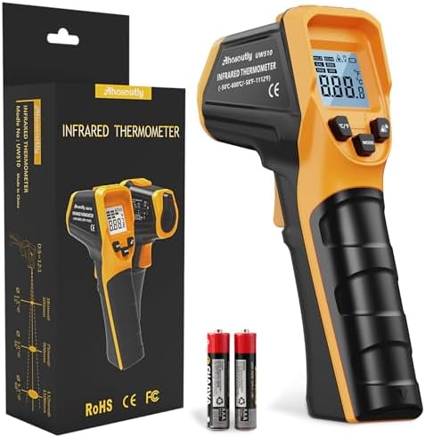 Infrared Thermometer Laser Temperature Gun -58℉ to 1112℉,with Cal Calibration and Adjustable Emissivity,Min& Max Measure,for Cooking,Oven,Meat Food,HVAC,Appliance（Yellow）