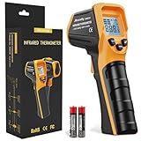 Ahosoutly Infrared Thermometer Laser Temperature Gun -58℉ to 1112℉,with Cal Calibration and Adjustable Emissivity,Min& Max Measure,for Cooking,Oven,Meat Food,HVAC,Appliance（Yellow）
