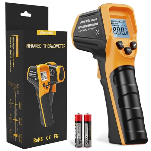 Ahosoutly Infrared Thermometer Laser Temperature Gun -58℉ to 1112℉,with Cal Calibration and Adjustable Emissivity,Min& Max Measure,for Cooking,Oven,Meat Food,HVAC,Appliance（Yellow）