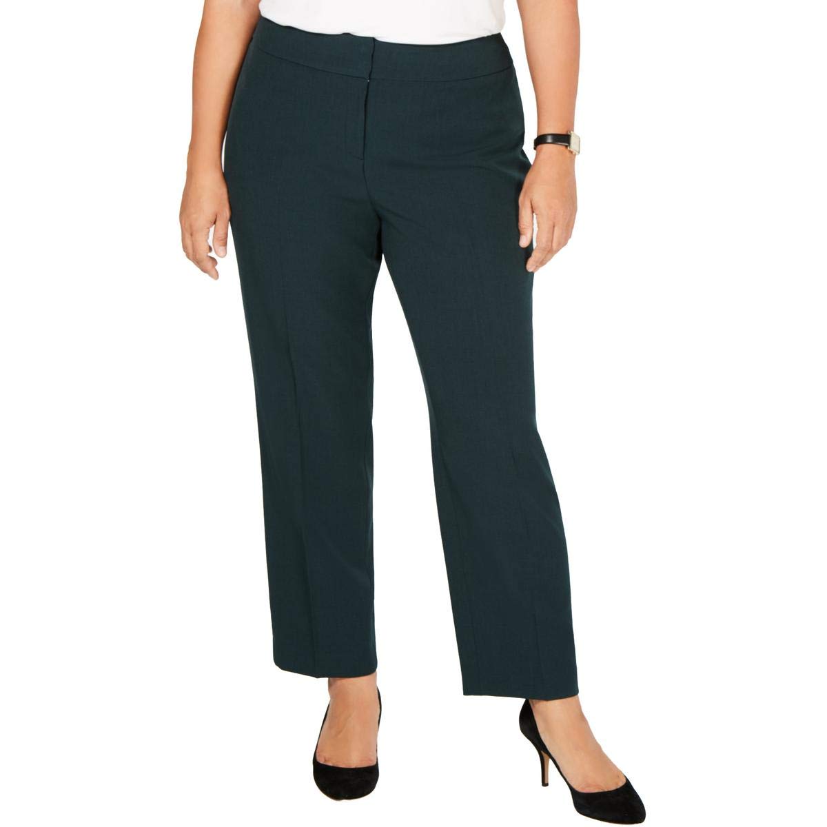 Kasper Womens Plus Straight Leg Crepe Pants Green 18W