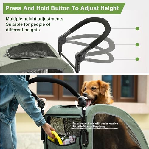 Image of Dog Stroller for Large & Medium Dogs, Dual Entry, 160 lbs Capacity, Green