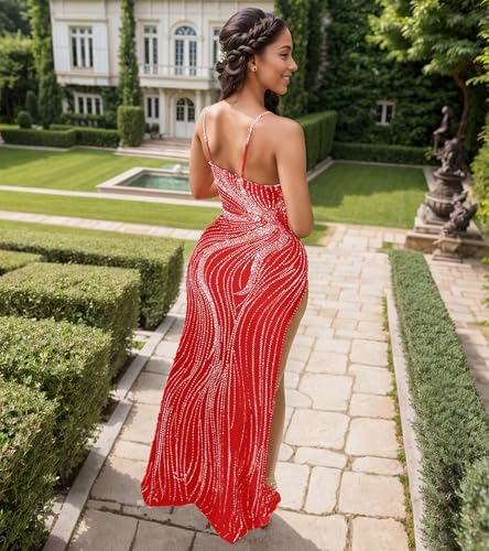 Image of Jigfar Women Sexy Elegant Rhinestone Mesh See Through Party Club Night Split Bodycon Formal Maxi Dress