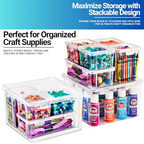 Sorbus 6-Piece Art Supply Storage Organizer Stackable Craft Storage with Hinged Lids Art, Yarn, Ribbon, Bead Organizers - Image 6
