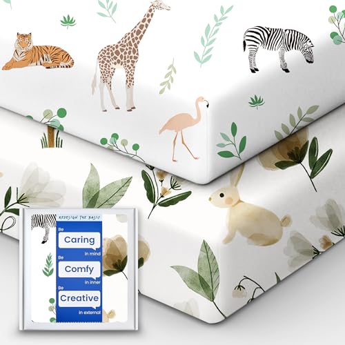 Image of Crib Sheet Netural, Premium Soft Safari Jersey Knit Fitted Crib Sheet, Crib Mattress Sheet, 28''x52''x9'' Extra Deep Pocket