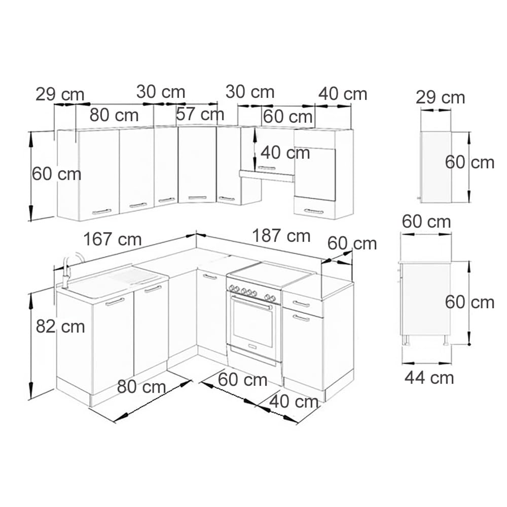 Vicco Eckküche Rick, Goldkraft Eiche/Anthrazit, 187 x 167 cm, AP Anthrazit, mit modular erweiterbaren Elementen für Flexible Küchenplanung