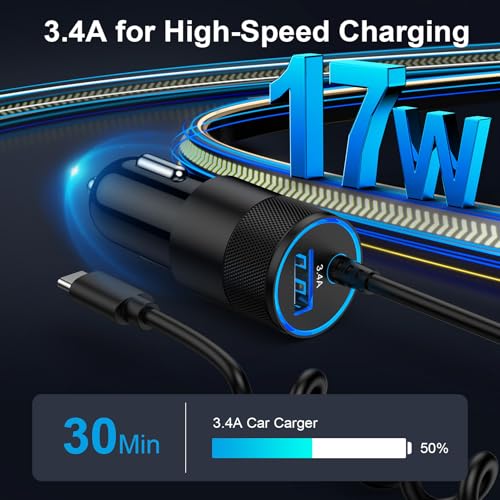 USB Zigarettenanzünder Adapter, 3.4A Schnell Kfz Ladekabel USB C Auto Ladegerät mit 1.2M Spiralkabel USBC für Samsung Galaxy S25 Ultra/S24 FE/S23/S22/S21/A56 5G/A55/A54/A36/A17/A16/A15, iPhone 16/15 – Bild 3