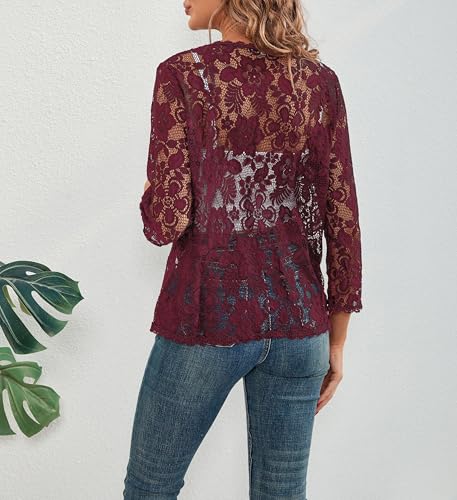Image of Bolero Shrugs for Women Dresses Black White Lace Summer Beach Lightweight Sheer Long Sleeve Wedding Cardigan Dressy