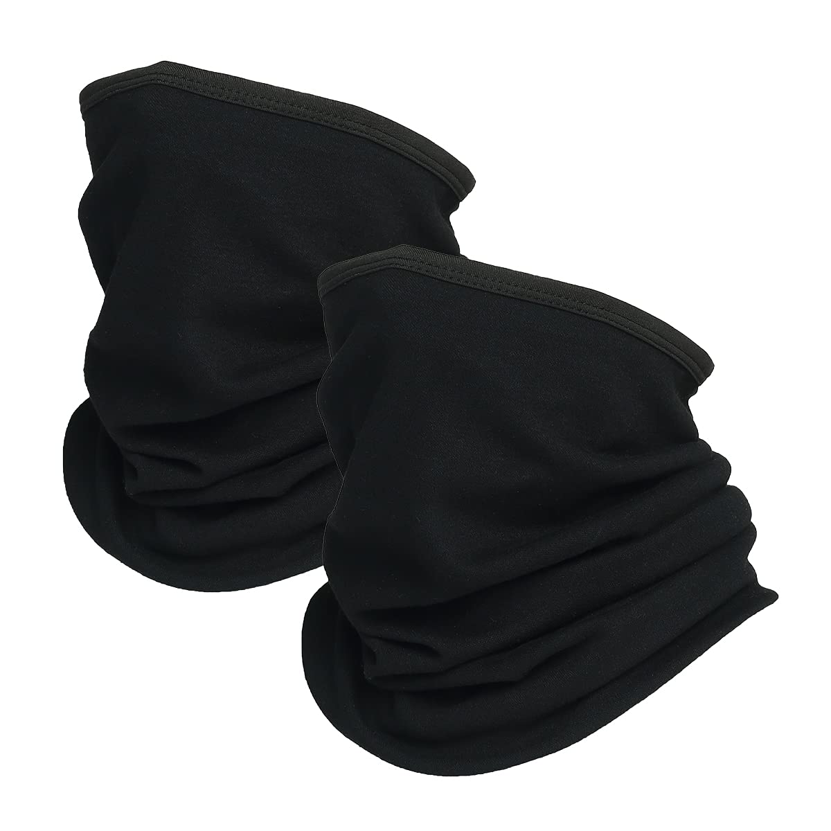 Oscenny Neck Gaiter Snood Bandana Face Mask Elastic End Finished Locked Thermal Long Size Cover Nose,Neck,Mouth and Ears for Cycling Running Ski Motocycle(Black/Black 2Packs)