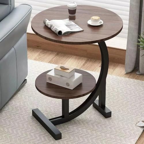 Image of Owme Adjustable Table Stands Couch Side Table, Swivel TV Tray Table, 360 Top Moving C-Shaped End Table, Small Center Table for Home Office Balcony | Storage Organizer (Nut Brown, Round)