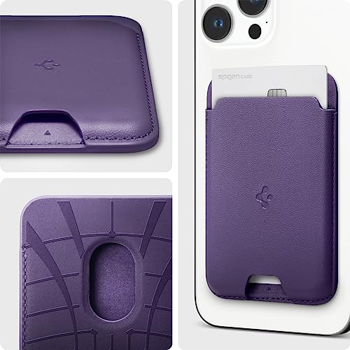 Image of Spigen for MagSafe Wallet, Holds 2 Cards, MagFit Compatible with iPhone 17 /16 /15 /14 /13 /12 Models, Pixel 10 Series, MagSafe-Cases, Pixelsnap and More, Card Holder - PU Purple (2-Cards) | Vegan leather MagSafe wallet for iPhone 17-12 Series and PixelSnap Cases - Purple