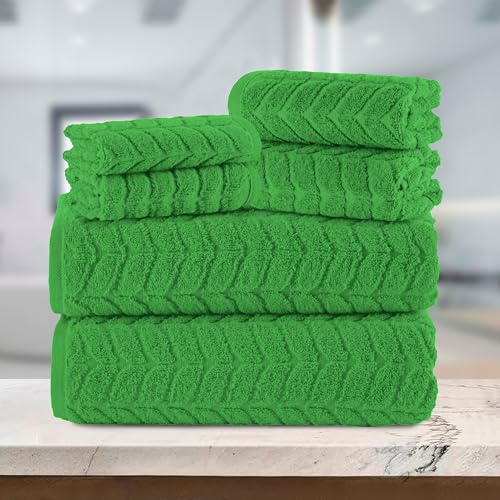 Image of Elegant Comfort Luxury 6-Piece 100% Turkish Cotton Jacquard Braided Textured Premium Hotel Quality Towel Set- Soft and Absorbent, Includes 2 Bath Towels, 2 Hand Towels and 2 Washcloths, Emerald Green