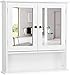 Yaheetech Modern Bathroom Mirror Cabinets, Wall Mount Storage Cabinet with Adjustable Shelf, Double Door Cupboard, White, 56 x 13 x 58 cm