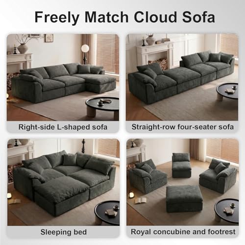 Image of Cloud Couch Sectional for Living Room, Modular L Shaped Boneless Sofa with Chaise, Compressed No Assembly Couch, Deep Seat Chenille Upholstered Convertible Sofa Bed (Black)