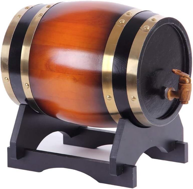 Barile di Rovere Barile di Vino in Legno di Quercia, Distributore di Vino da Tavolo in Stile Vintage, per La Conservazione di Whisky, Vino, Aceto, Birra Mini Botte di Vino, E, 3L