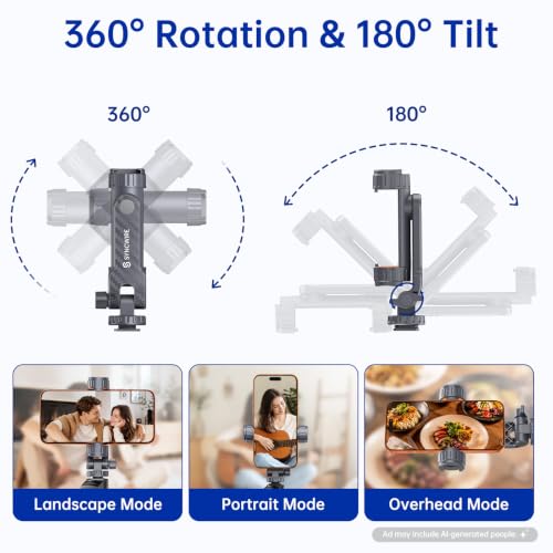 Image of SYNCWIRE Tripod Phone Mount, Universal Smartphone Mount Adapter with 2 Cold Shoe and 1 /4 inch Screw, 360 Rotates and 180 Tilts Adjustable Cell Phone Clamp Holder for Enhancing Mobile Photography Setup