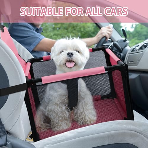 Image of Dog Car Seat Foldable Dog Car Booster Seat Waterproof Breathable Oxford Travel Bag for Small to Medium Dogs, Puppies, and Pets-Pure Pink-Upgrade
