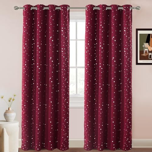 PrinceDeco Blackout Kids Curtains for Bedroom Thermal Insulated Silver Twinkle Star Curtains for Girls Antique Grommet Top Window Treatment 2 Panels Drapes for Nursery (52
