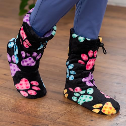 GreaterGood Super Cozy Deluxe Paw Non Slip Toggle Slipper Booties for Women Soft Adjustable Fit Fold Over Cuff Warm Footwear Gifts for Mom Ladies3