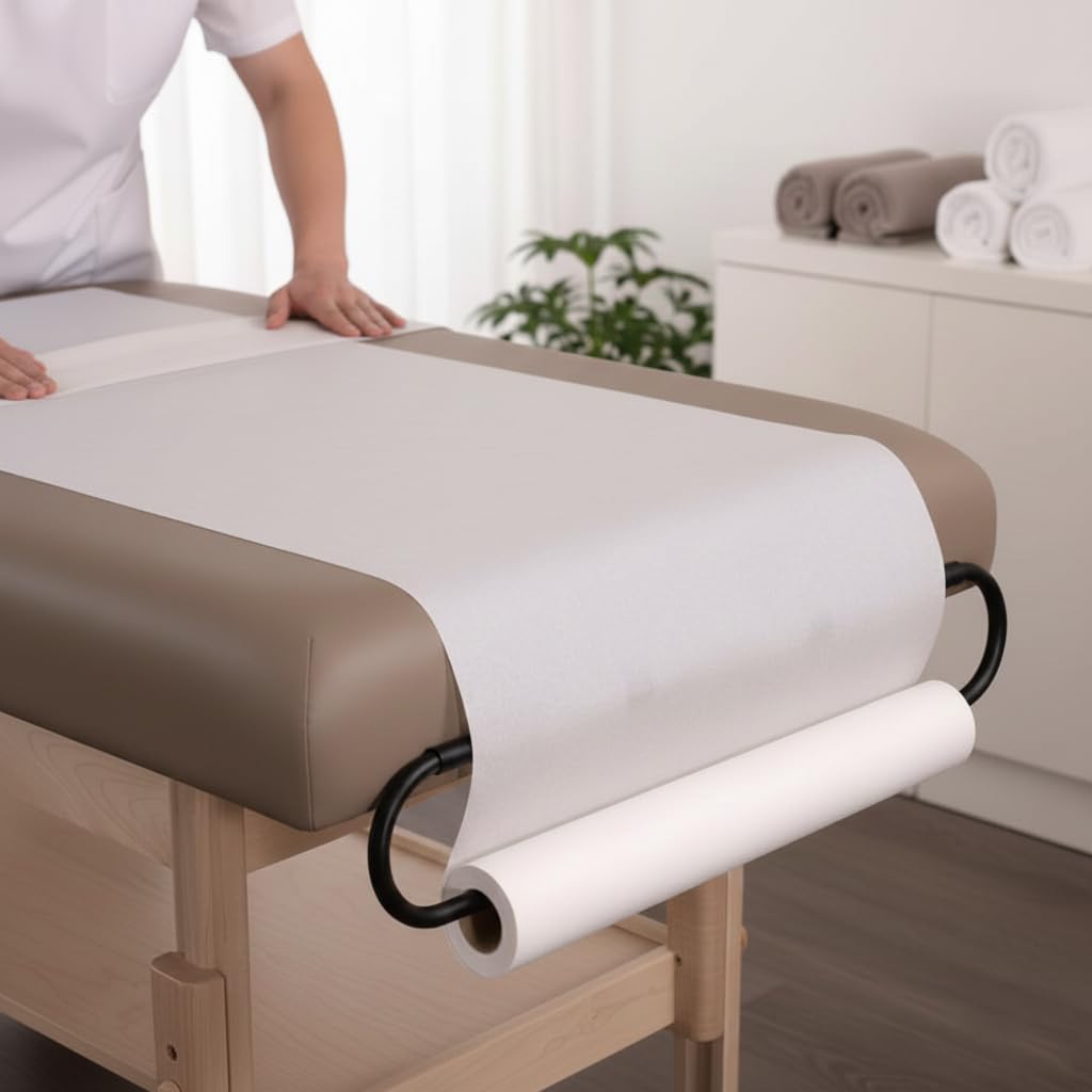 Universal Massage Table Paper Roll Holder – Adjustable Steel Frame for Spa & Therapy Tables, Fits Most Portable Massage Beds/Therapy Table Nonwoven/Exam Paper Roll Support Bracket